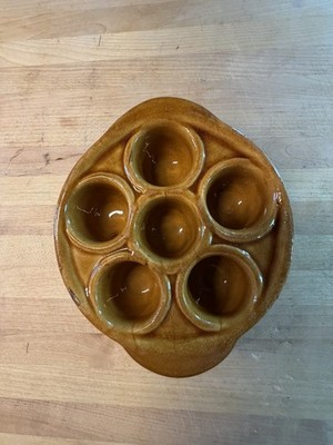 Vintage Escargot Snail Stoneware Brown Ceramic Glazed Baking Dish