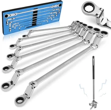 Double Jointed Extra Long Flex Head Ratchet Wrench Set, 6 PCS Metric 8-19Mm Box 