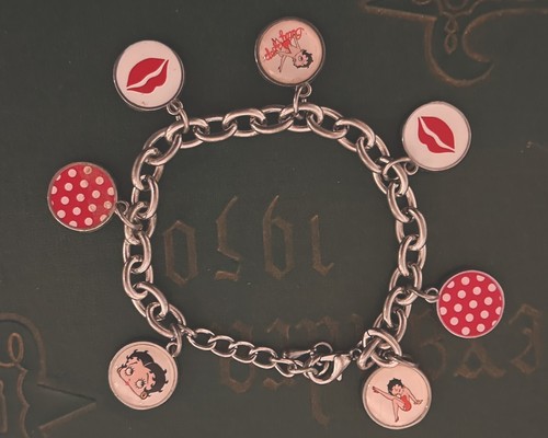 Betty Boop Silver Tone Charm Bracelet Chunky Cute Universal Studios