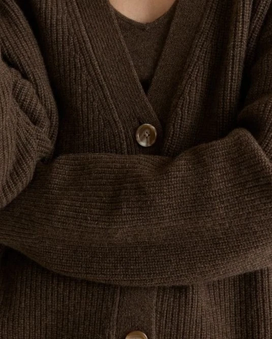 Cárdigan Corto Pescador Cachemira Mongol Quince XL Marrón Chocolate Foto 2 de 4