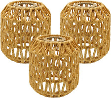 3-Pack Boho Rattan Lamp Shades - Handwoven Natural Wicker Lampshades for Pendant