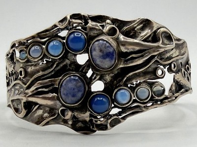 Hadar Designers Amethyst Brutalist Cuff Bracelet 925 Sterling Silver Handmade