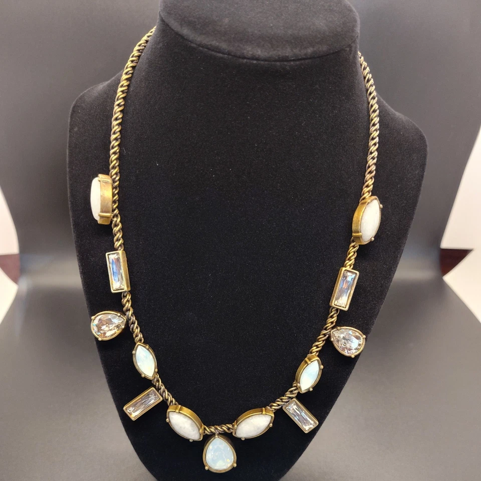 Collar distintivo Silpada KR antiguo tono latón piedra cristal opalino joyería Foto 2 de 4