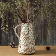 Pitcher vase with Handle,12.2 in Ceramic Vintage Chinoiserie Floral Vase,Gree...