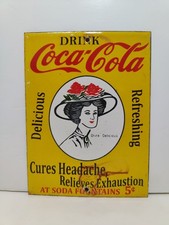 Vintage Coca-Cola Porzellan Emailschild: Leckeres & erfrischendes Soda, 8...