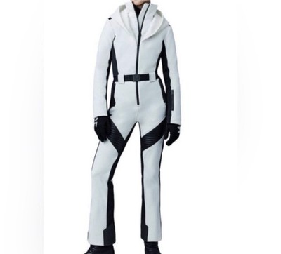 Mackage Women s XL White/Black Hooded Belted Ski Snowsuit Polyamide Zip