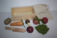 Coco Village Wooden Vegetable Set w/ Crate Wood Toy Pretend Play Kitchen Age 2 