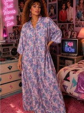 Vintage Sears Women's Lavender Paisley Maxi Nightgown - Relaxed Fit Zip Up
