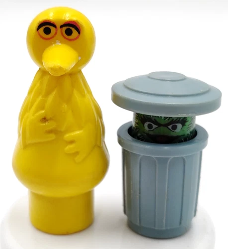 VTG Sesame Street Little People BIG BIRD OSCAR THE GROUCH Fisher Price Trash Can