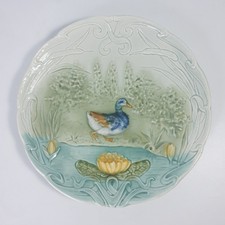 Art Nouveau Majolica Collectors Plate Ducks By Pond With Water Lily 