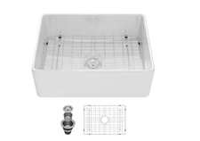 LORDEAR 28" Ceramic Single Bowl Farmhouse Apron Kitchen Sink Grid Strainer