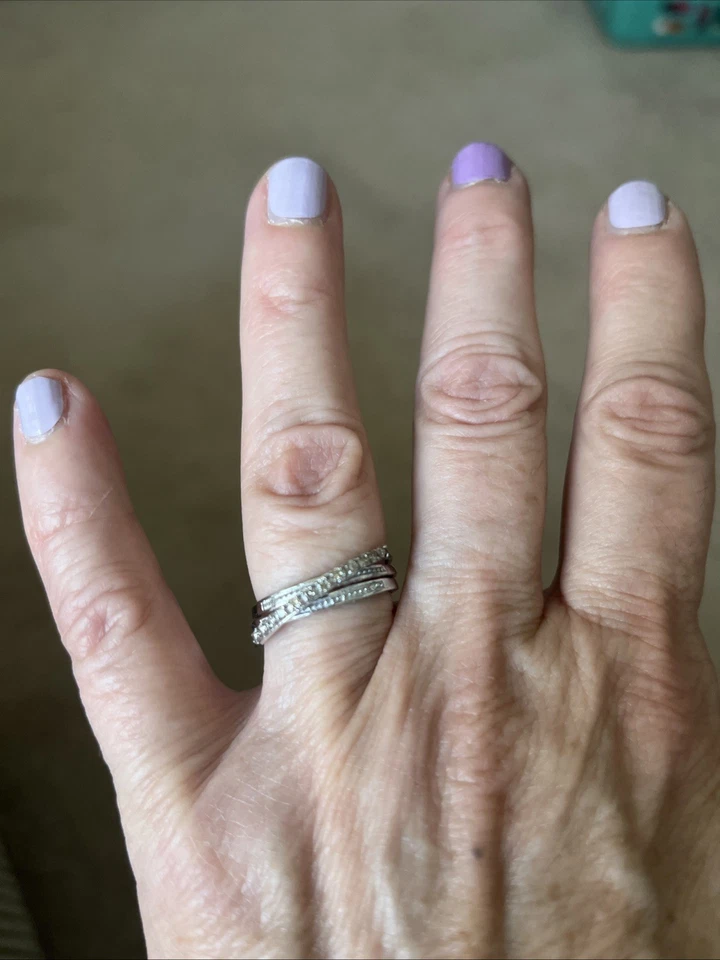 ¡NUEVO SIN ETIQUETAS ÚNICO! Anillo puente de diamantes blancos de plata de ley 925 talla 8 joyería para mujer Foto 3 de 4