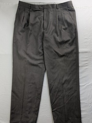 Zanella Italy Bennett Geometric Textured Wool Mens 38x32 Pleated Trousers