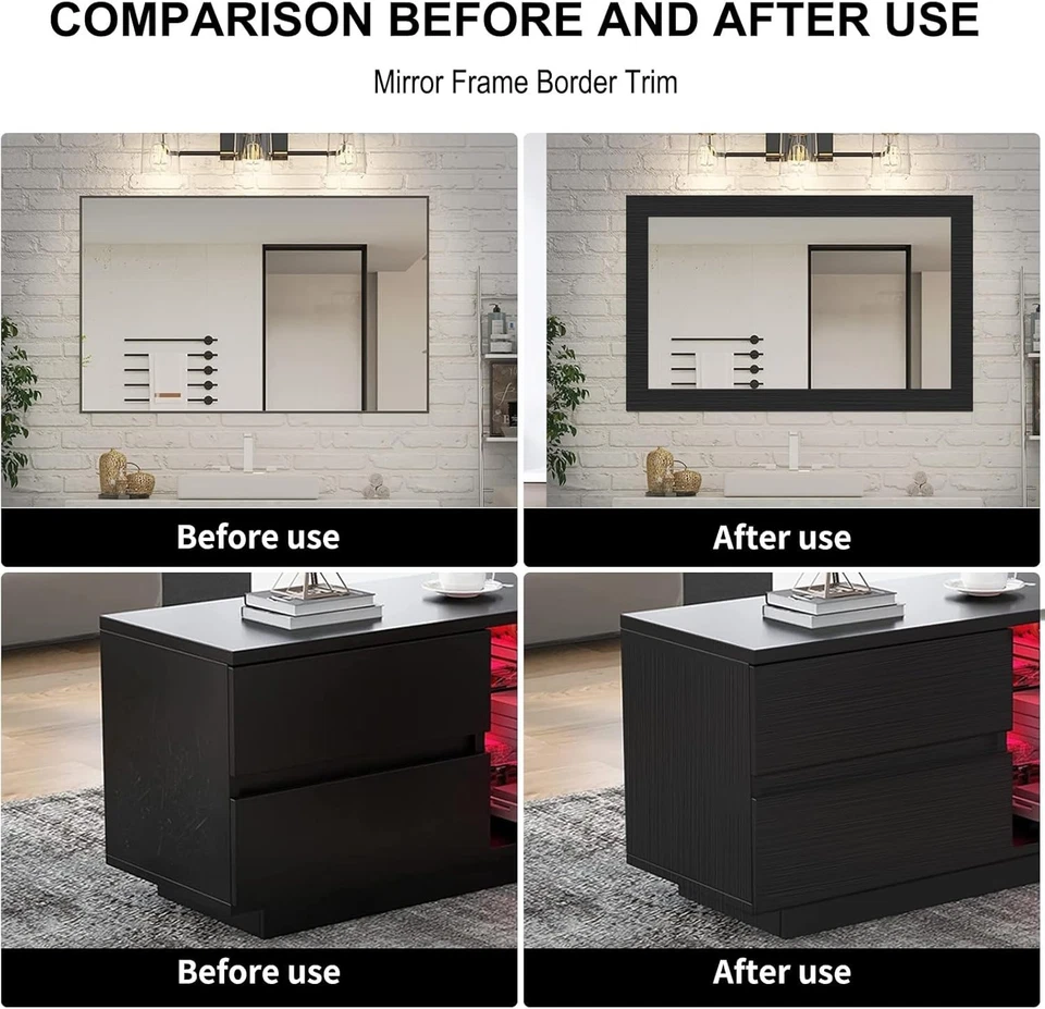 Removable Black Peel and Stick Wallpaper - Elegant Mirror Border Trim 2" x 393" - Image 4 of 4