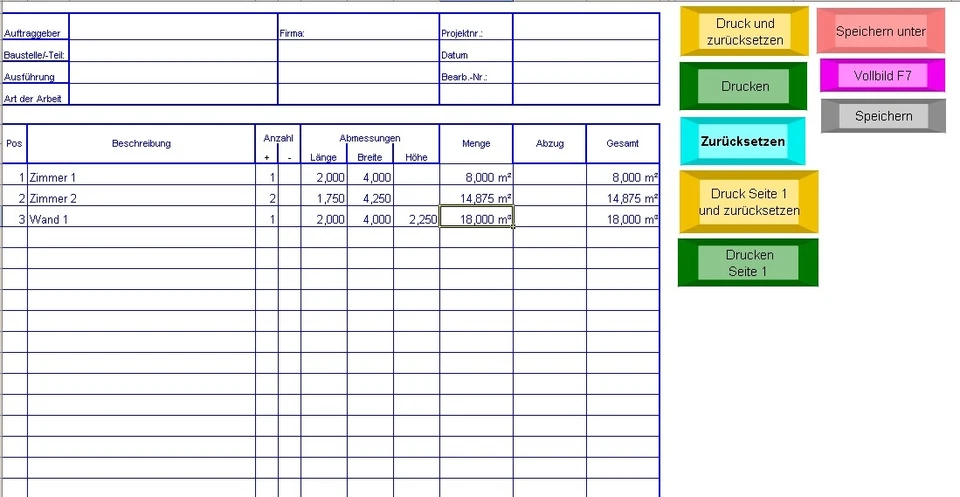 Aufmassformular (Excel) - Aufmaß schnell und leicht berechnen - Excelfunktion - Bild 1 von 1