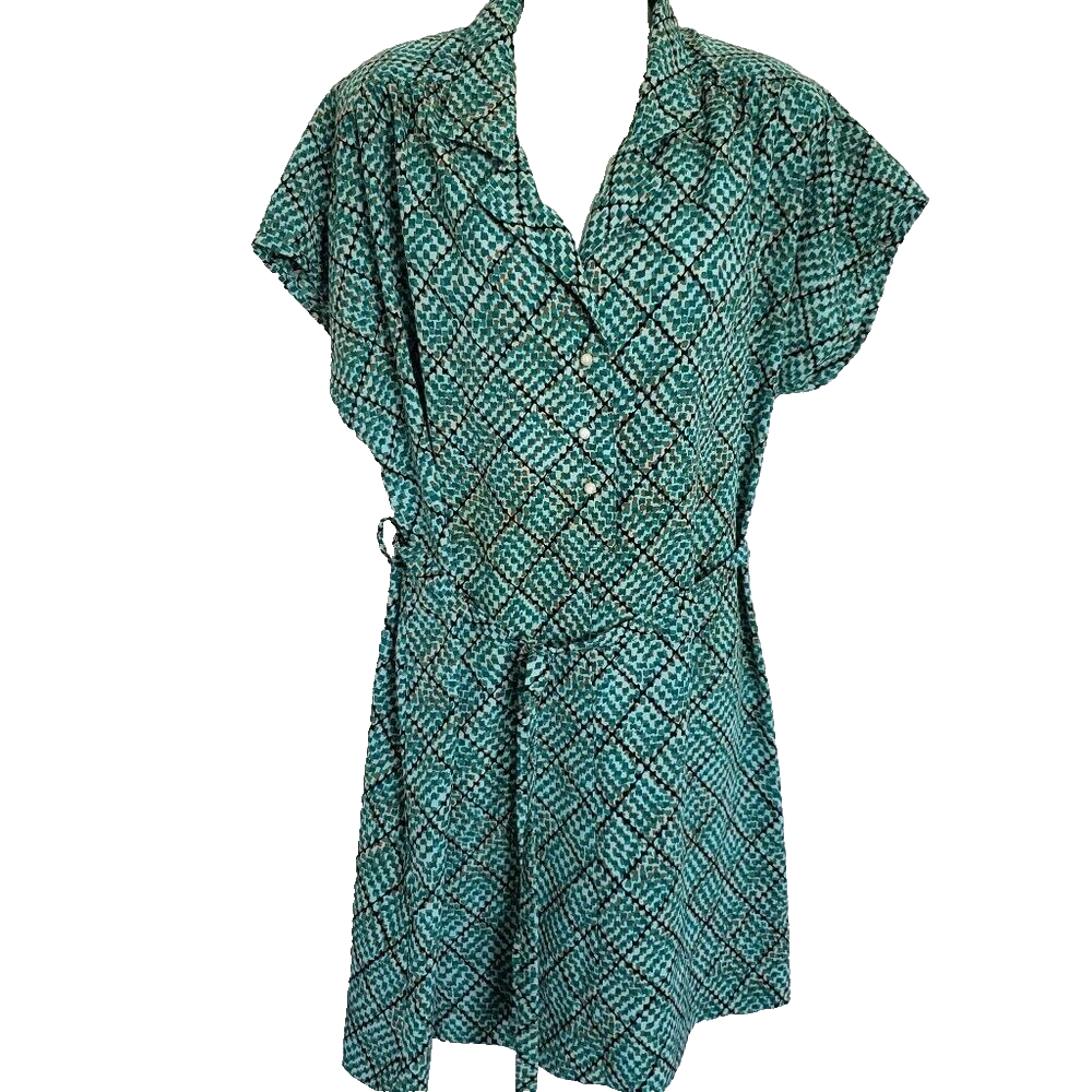 Unbranded Green summer dress with tie front faux pearl button front casual