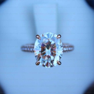 2.5CTW Oval Cut VVS1 Moissanite Hidden Halo Wedding Ring 14k White Gold Plated