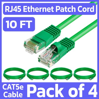 4 Pack Cat5e Cable Green 10FT Lan Ethernet Patch Cord Network Internet Wire RJ45