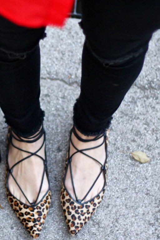 ZARA ANIMAL PRINT LEATHER SHOES LACE UP POINTED BALLET FLATS UK 6 EUR