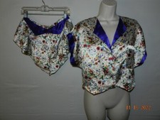 Vintage 1980s Satin Flutter Bikini Panties High Cut Floral Sedu 6/M Pajama set