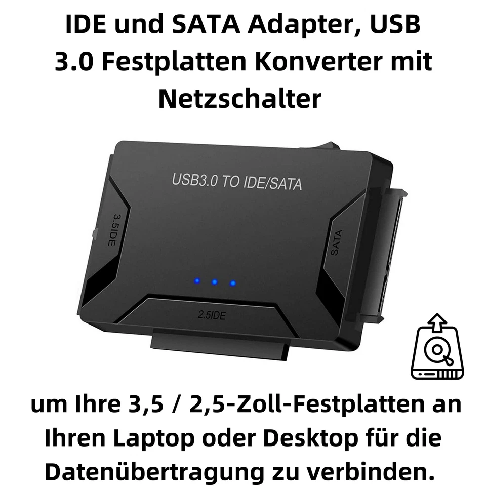 L40C USB 3.0 zu IDE SATA Konverter 2.5" 3.5" Festplatte extern Sata USB Adapter - Bild 2 von 4