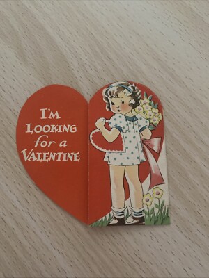 VTG Carrington Valentine- Girl in Dress, Heart, Flowers- Looking Fora Valentine