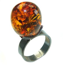 Large Baltic Amber 925 Sterling Silver Ring size: 8 Adj Handcrafted Unique