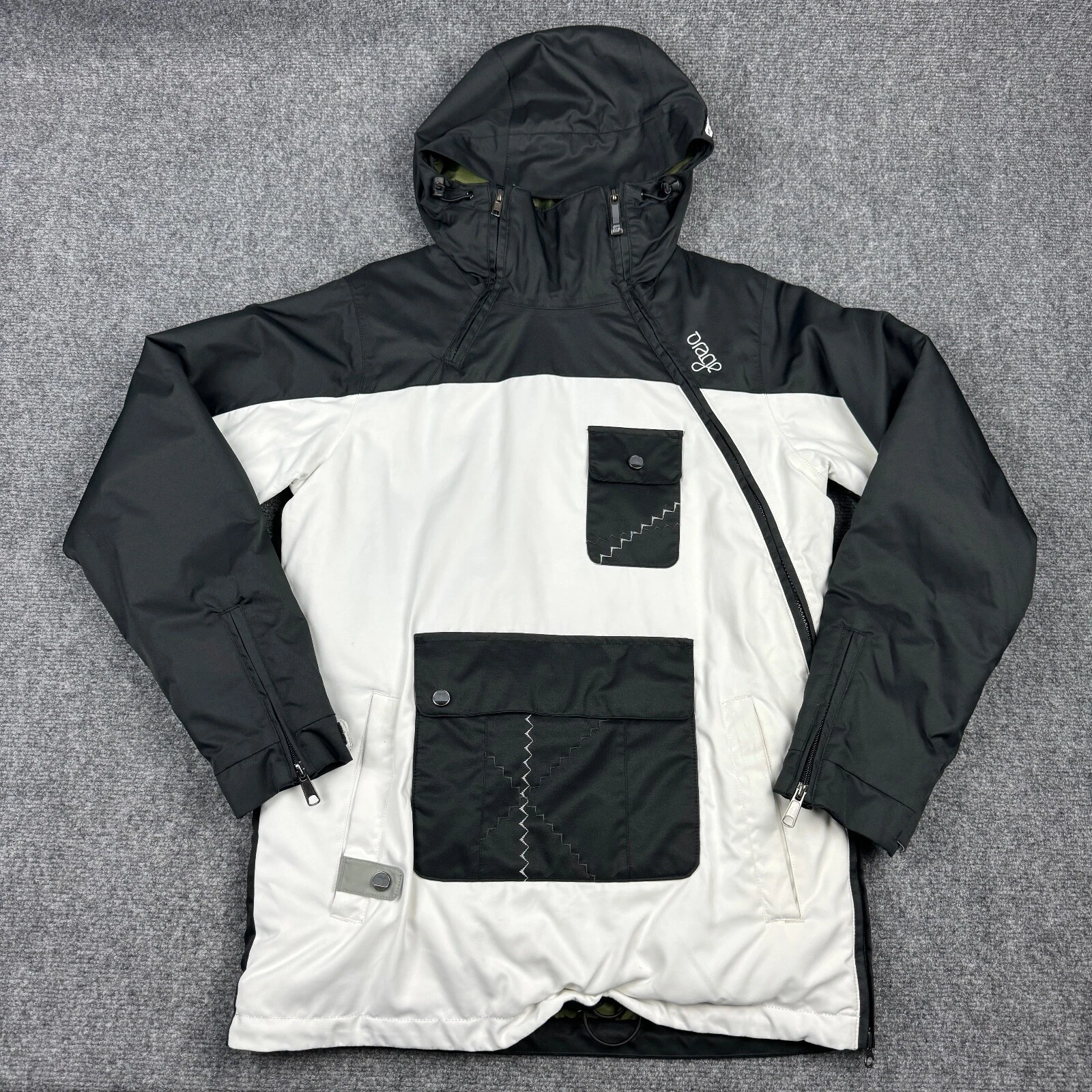 Orage Parka Womens Small Black White Hood Insulated Asymetric Zip Snow Skirt