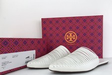 NIB Tory Burch Women  s 9M Sienna Flat Slide Pointy Toe Mules Leather White New 9