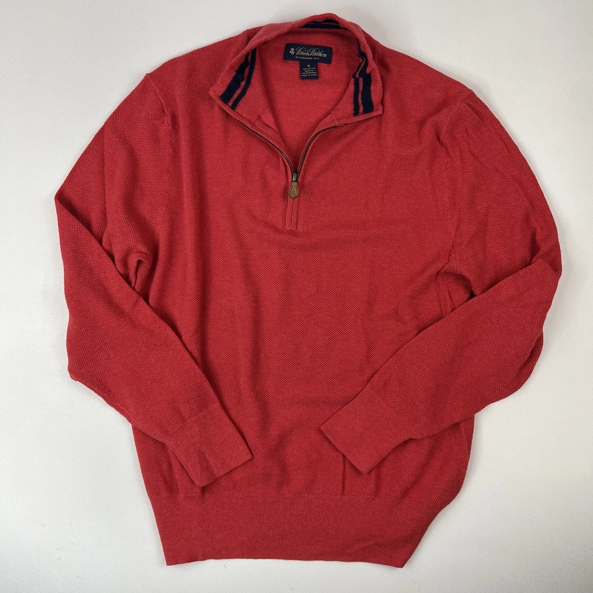 Brooks Brothers Red 1/4 Zip Cotton Silk Cashmere L/S Sweater Mens