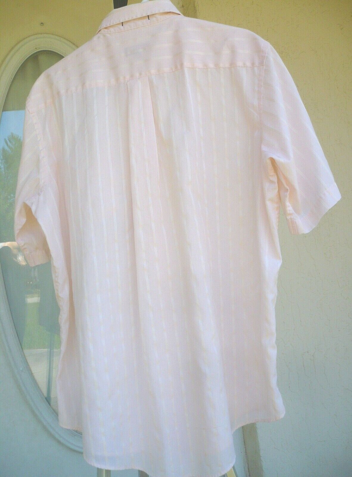 VTG HATHAWAY MENS M L PASTEL PINK DRESS SHIRT USA MADE SHORT SLEEVE