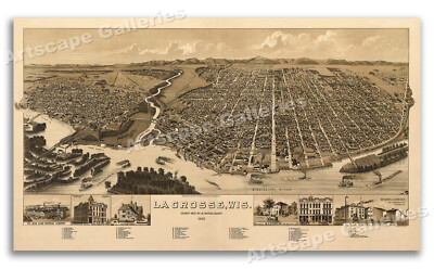 La Crosse Wisconsin 1887 Historic Panoramic Town Map - 20x36