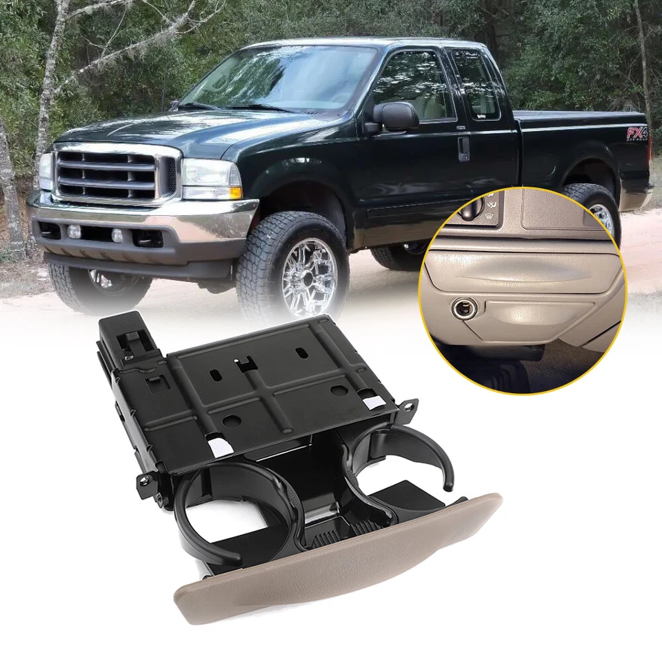 Conjunto de soporte de taza extraíble para tablero Ford F250 F350 Super Duty 1999-2004 bronceado NUEVO Foto 2 de 4
