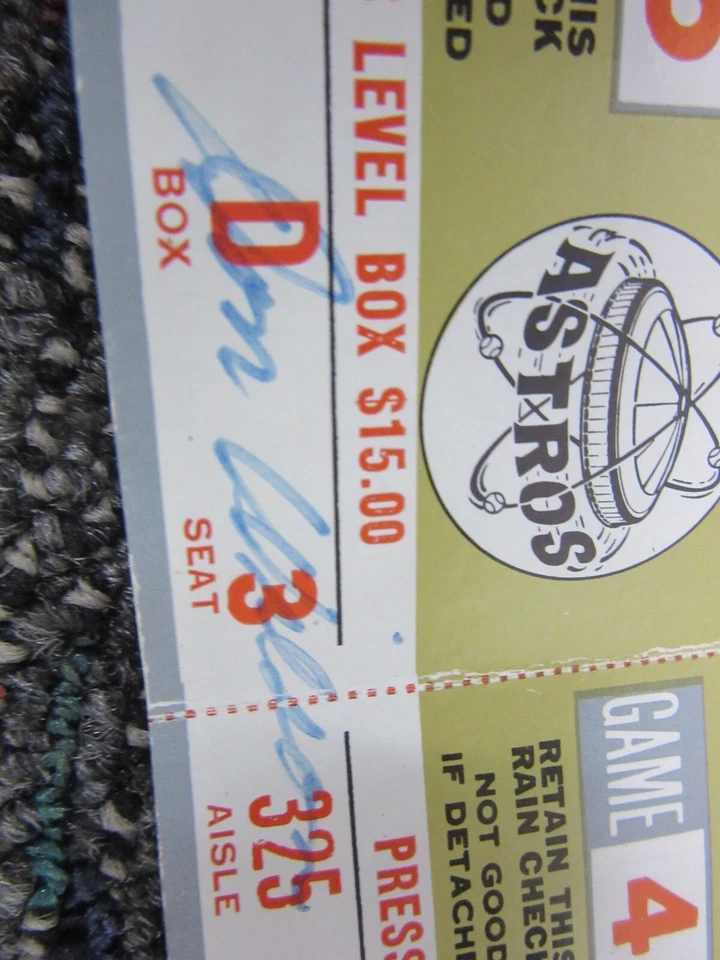 John Edward Denis Menke Don Wilson autograph signed 1969 Astros Tickets - Image 3 of 4