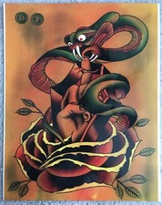 Tattoo Studio Shop Flash Single Snake Biting Middle Finger Rose 11 X 14 Print