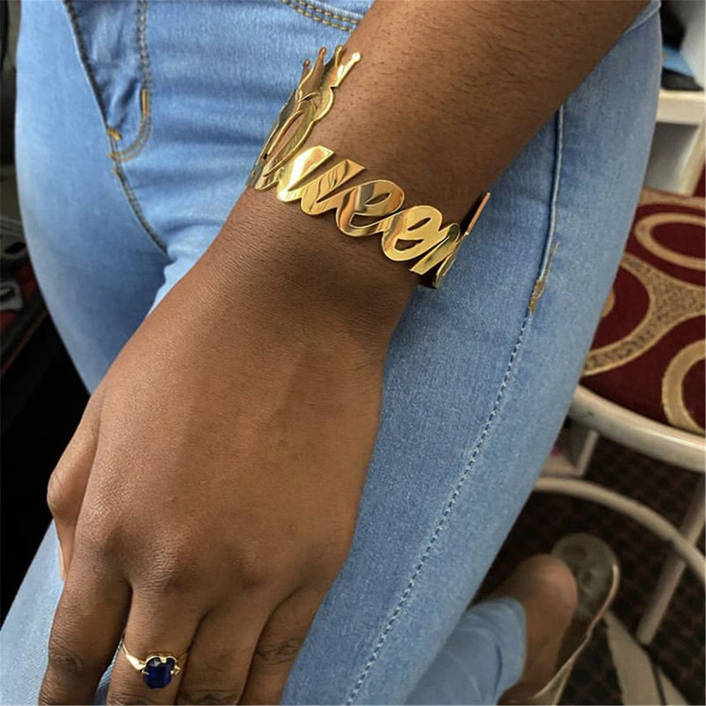 Personalized Gold Name Cuff Bangle with Custom Engraving