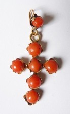 Croix pendentif en OR massif 18k + corail bijou ancien coral gold cross corallo
