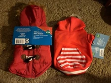 Vibrant Life XXS Red Pet Dog Cat Jacket and Hoodie Set 8 Inch Back 3-7 Pounds