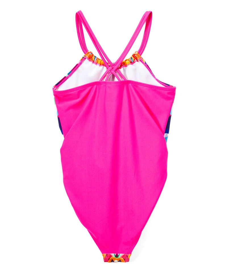 Traje de baño de una pieza con estampado de caleidoscopio rosa Jantzen para niñas, 4-6X Foto 2 de 4