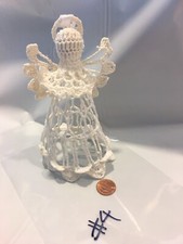 CHRISTMAS TREE ORNAMENT HANDMADE CROCHET LACE OFF WHITE VINTAGE ANGEL HOLIDAY 6"