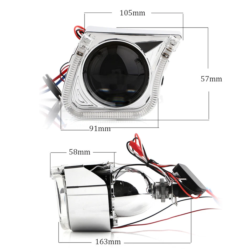 3'' Car Bi-Xenon HID Projector Lens Kit HI/LOW Light with Angel Eye For H1 H4 H7 - Image 2 of 4