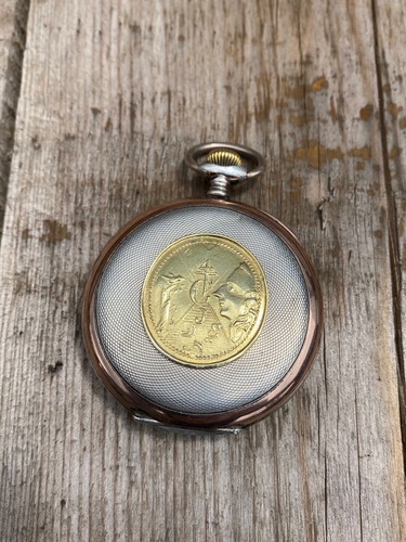 Antique Rare Masonic Simbols Revue Swiss 0.800 Silver Gold Pocket Watch with Box - Picture 12 of 12