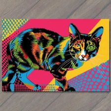 POSTCARD Cat Pop Art Halftone Cartoon Bright Colorful Fun Cute Colors Happy