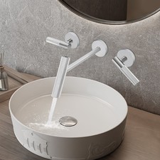 Wall Mount Bathroom Faucet Chrome 3-Hole 2-Handle Brass Water-Saving Sink Faucet