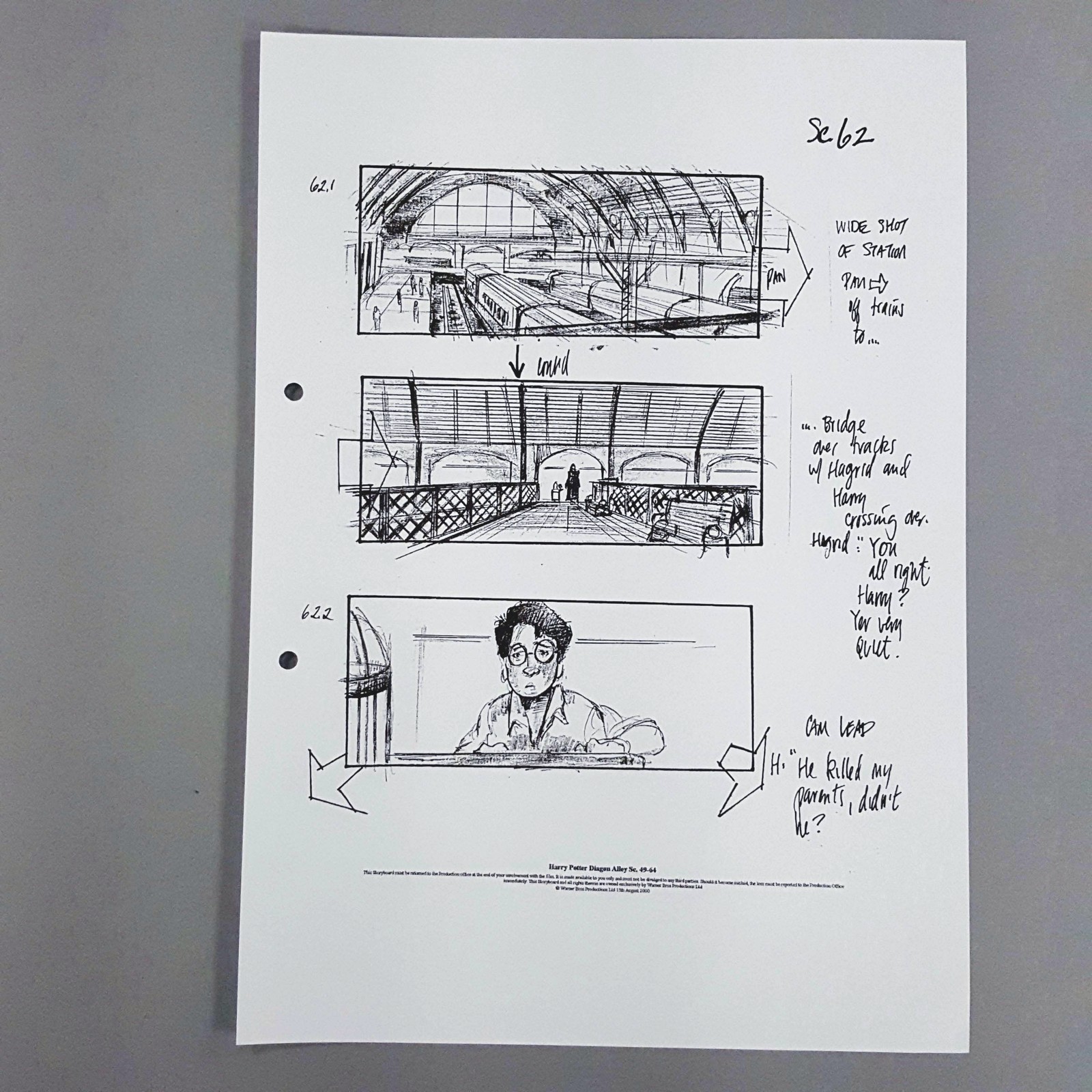 Harry Potter Production Used Storyboard Hagrid Harry Station Sc62 Movie Prop