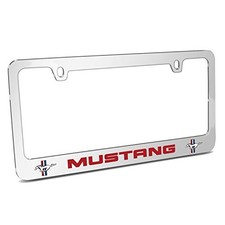 Ford Mustang In Red 3d Dual Logos Chrome Metal License Plate Frame Ford Mustang In Red 3d Dual Logos Chrome Metal License Plate Frame