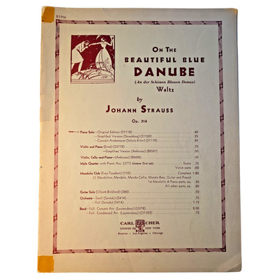 Strauss On The Beautiful Blue Danube Waltz Op 314 Piano Sheet Music 1901 Antique