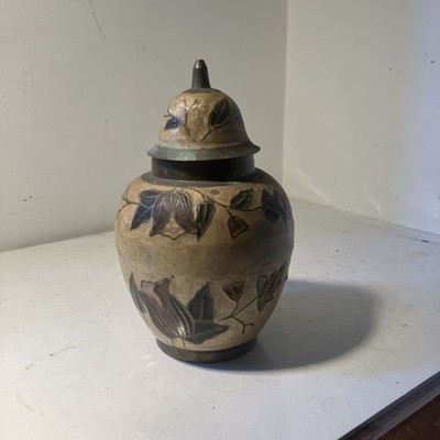 Vintage Cloisonné Messing Ingwerglas mit Blumenmuster 