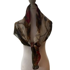 Equestrian Poste et Cavalerie Silk Poly Scarf Olive Green Red Gold 34