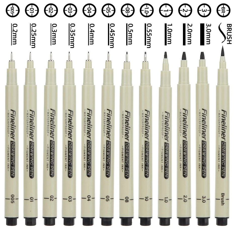 12Pcs Fine Tip Manga Drawing Pens Needle Line Art Sketch Marker Set